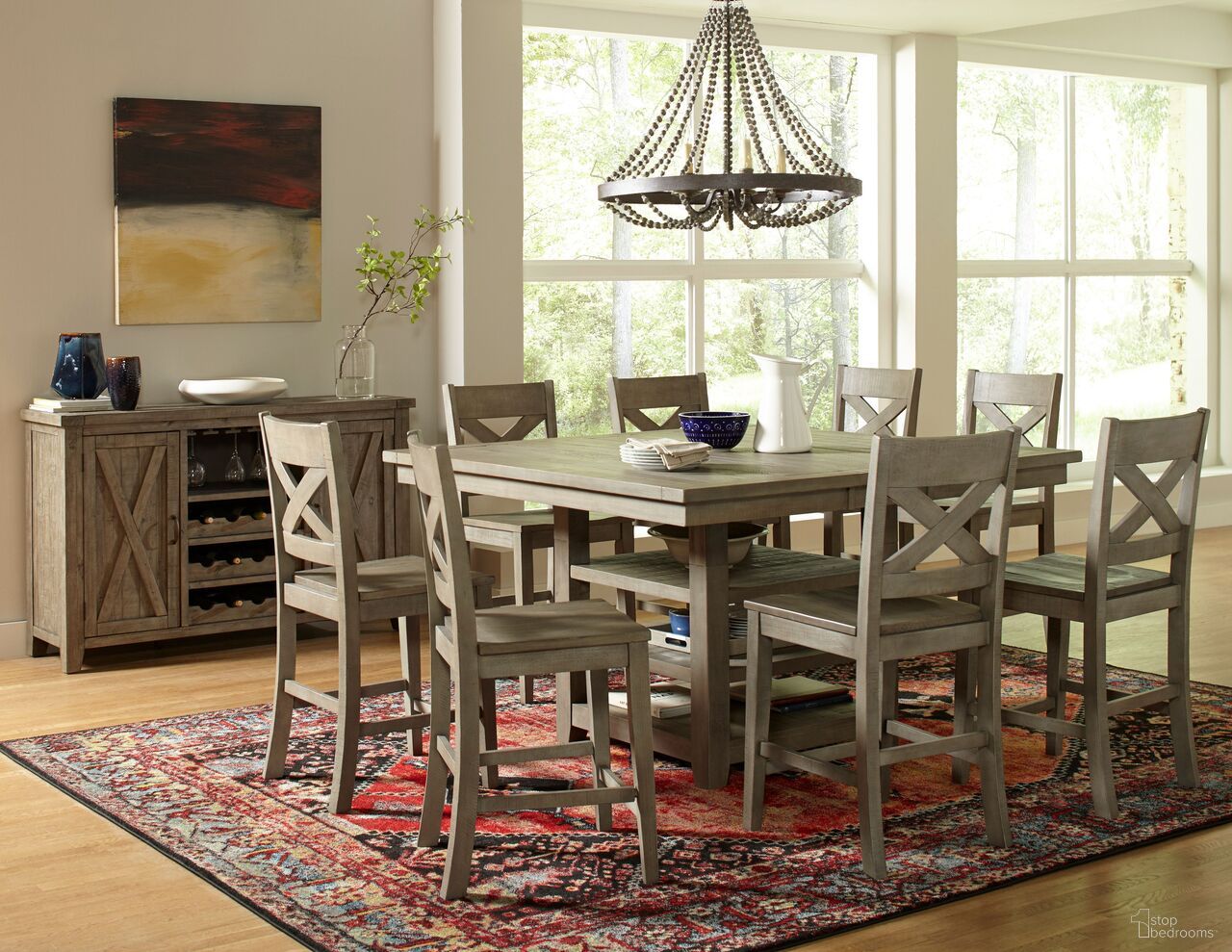 The appearance of Outer Banks Adjustable Height Dining Room Set designed by Jofran in the transitional interior design. This driftwood piece of furniture was selected by 1StopBedrooms from Outer Banks Collection to add a touch of cosiness and style into your home. Sku: 1841-60;1841-395KD. Table Base Style: Legs. Table Top Shape: Square. Material: Wood. Size: 60" x 60".