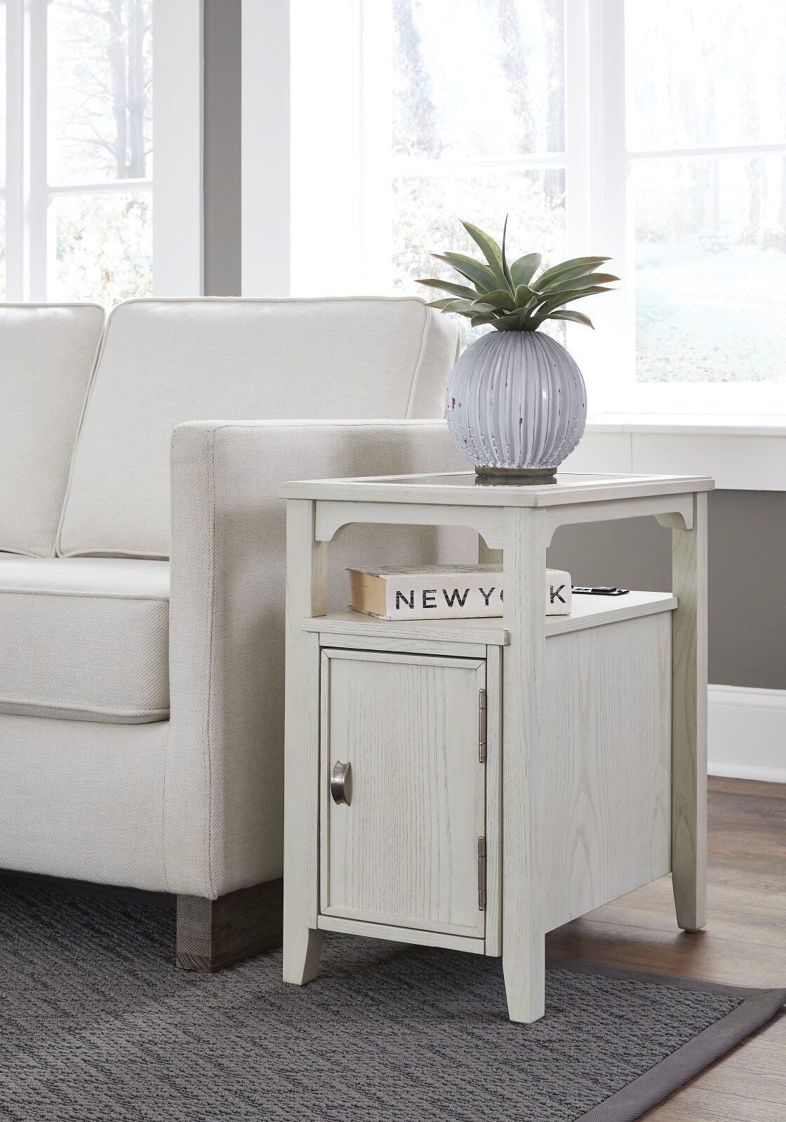 Outer Banks Mahogany Wood and Glass Chairside In Sand Dune by