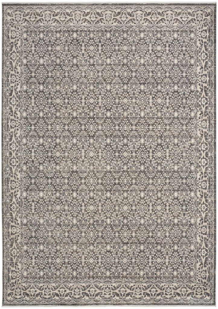 Outlines Vintage 3'11" x 5'11" Indoor Rug In Charcoal and Ivory