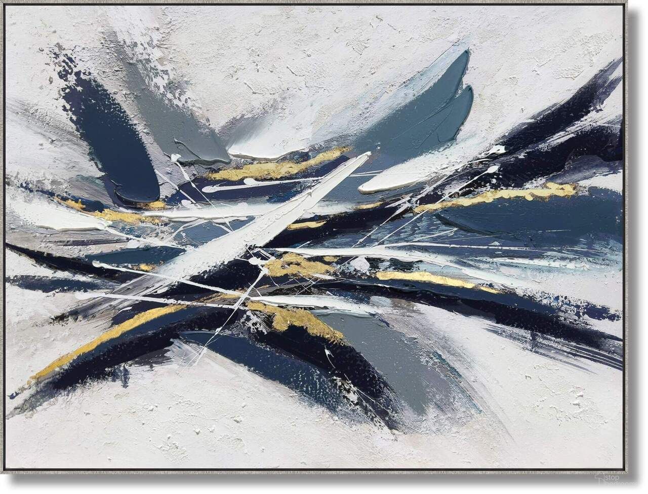 Outspoken Streaked Midnight Abstract Canvas Wall Art In Gold