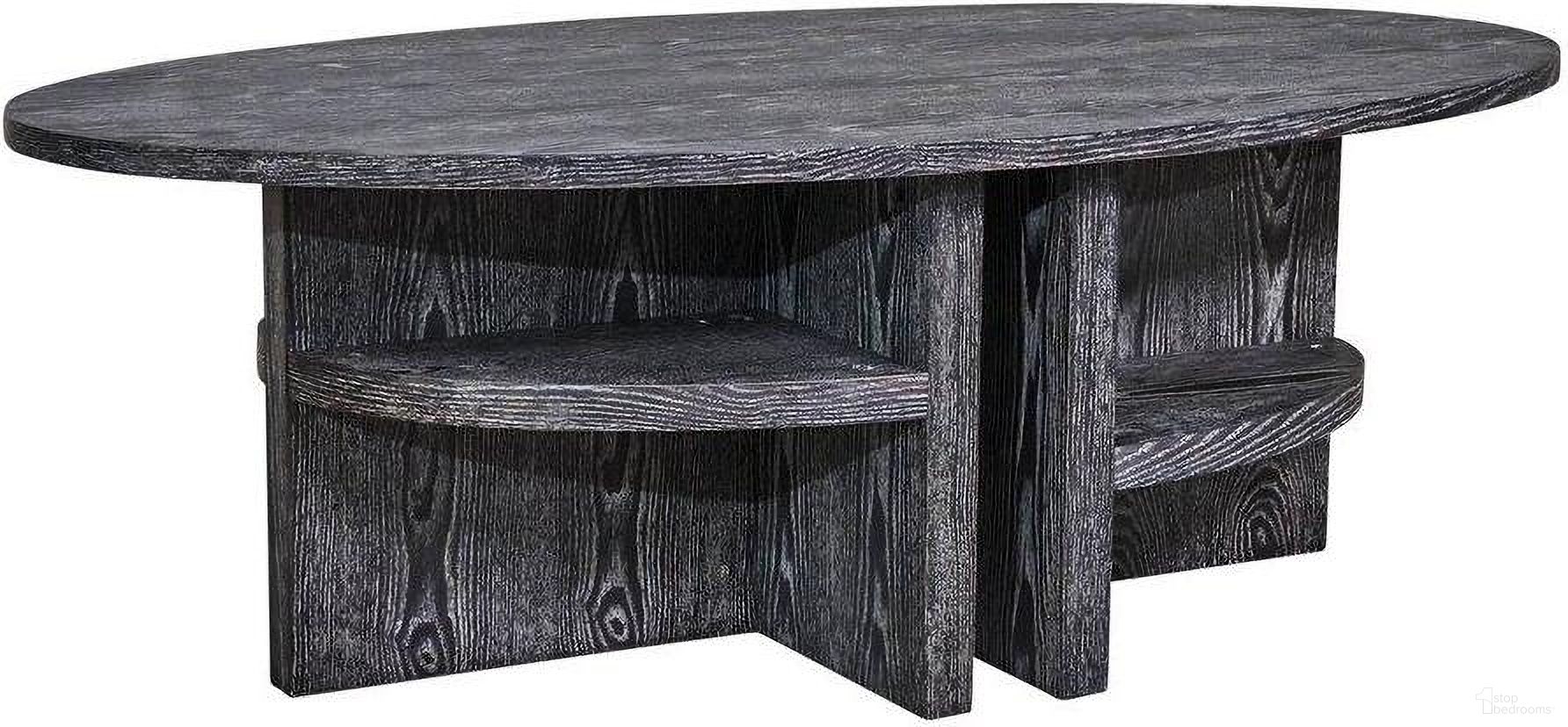 Oval Coffee Table With Bottom Shelves In Gray