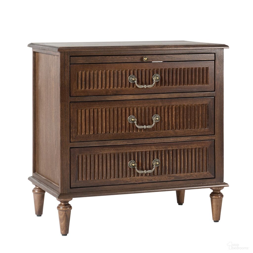 The appearance of Ove 3-Drawer Nightstand In Walnut designed by Karat Home in the modern / contemporary interior design. This walnut piece of furniture was selected by 1StopBedrooms from Ove Collection to add a touch of cosiness and style into your home. Sku: NSCL1355-WAL. Material: Solid Wood.