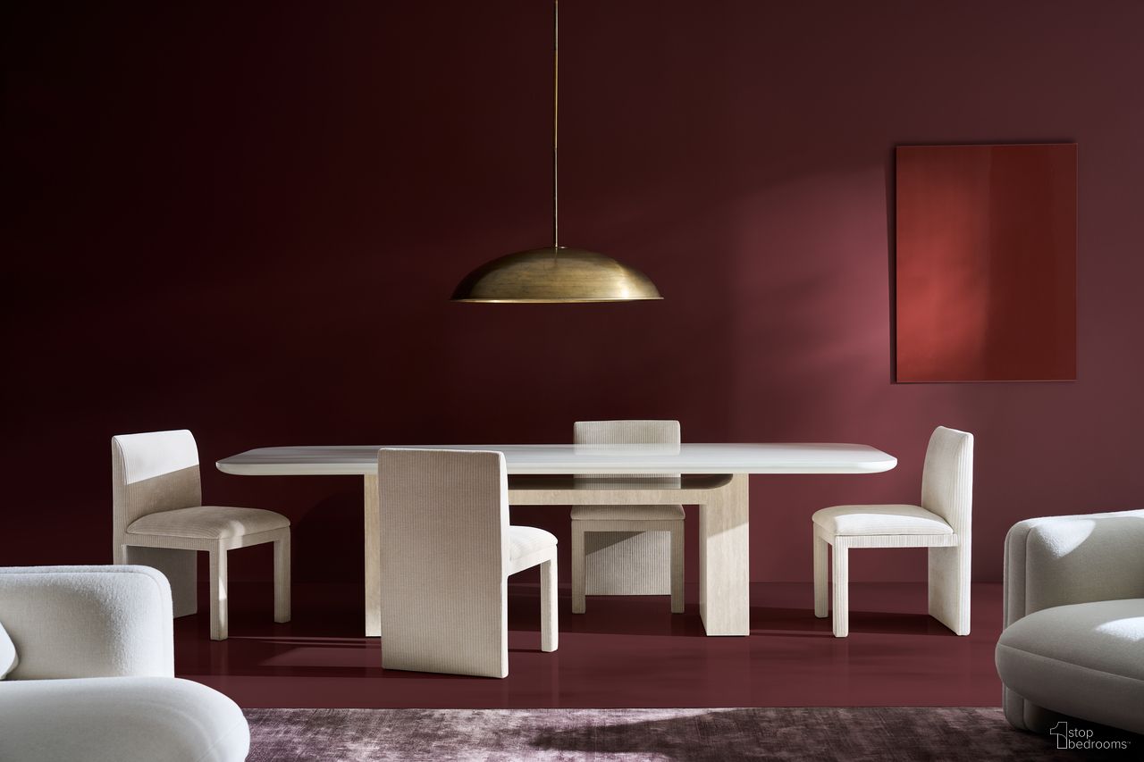 The appearance of Overlap Light Rectangle Dining Room Set In White designed by Caracole in the modern / contemporary interior design. This white piece of furniture was selected by 1StopBedrooms from Overlap Collection to add a touch of cosiness and style into your home. Sku: CLA-425V-2024B;CLA-425V-2024T;CLA-425V-282. Table Top Shape: Rectangular. Size: 42" x 112". Material: Oak.