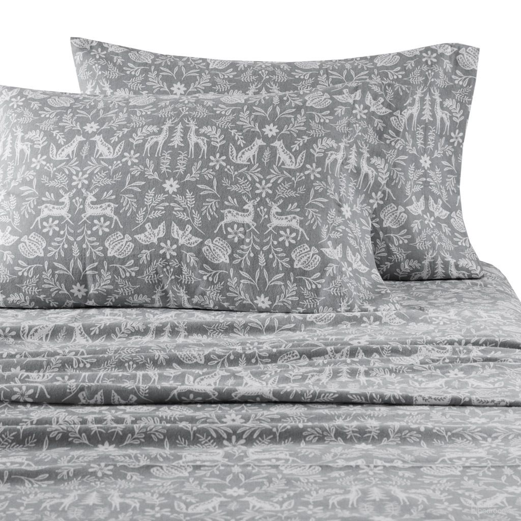 Oversized Cotton Flannel 4 Piece Sheet Set In Sage Winter Fauna