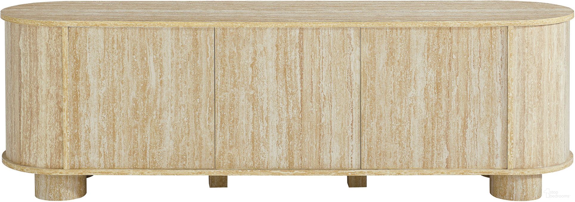 Overture 63 Inch Oval Faux TV Stand In Travertine