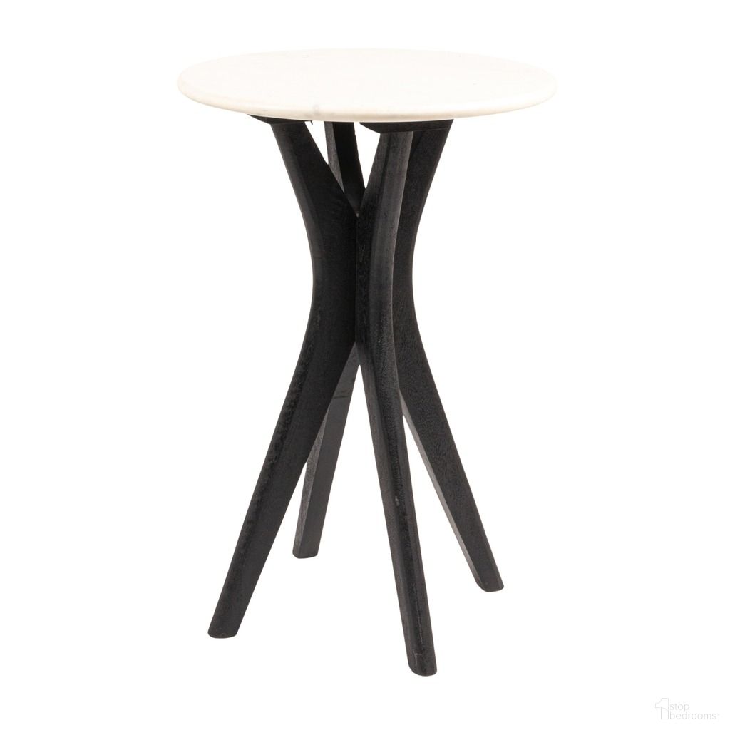 Owen Round Mango Wood and Marble Martini Accent Table In Black