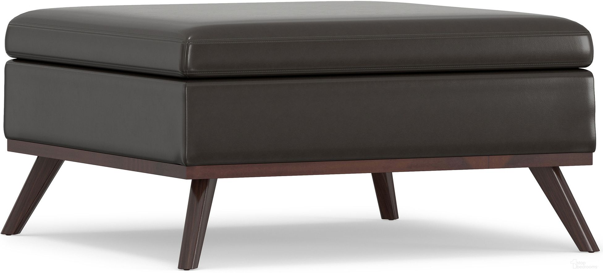 The appearance of Owen Vegan Faux Leather Square Coffee Table Storage Ottoman In Tanners Brown designed by Simpli Home in the transitional interior design. This tanners brown piece of furniture was selected by 1StopBedrooms from Owen Collection to add a touch of cosiness and style into your home. Sku: AXCOT267M-BR. Material: Faux Leather.