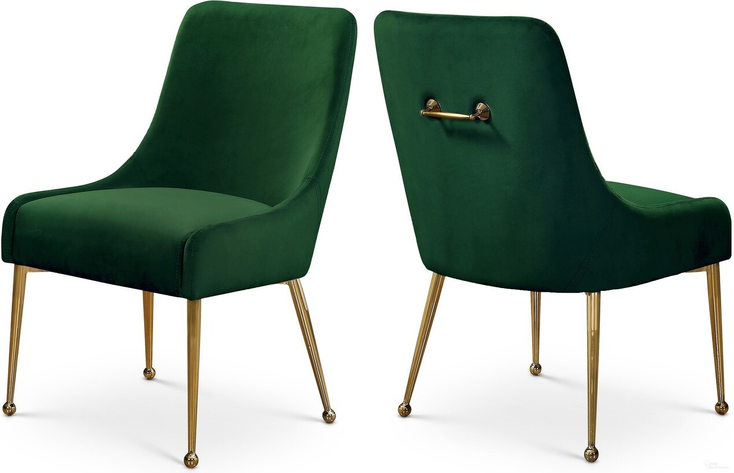 The appearance of Owen Velvet Dining Chair Set of 2 In Green designed by Meridian in the modern / contemporary interior design. This green piece of furniture was selected by 1StopBedrooms from Owen Collection to add a touch of cosiness and style into your home. Sku: 744Green. Material: Velvet. Chair Type: Side Chair.