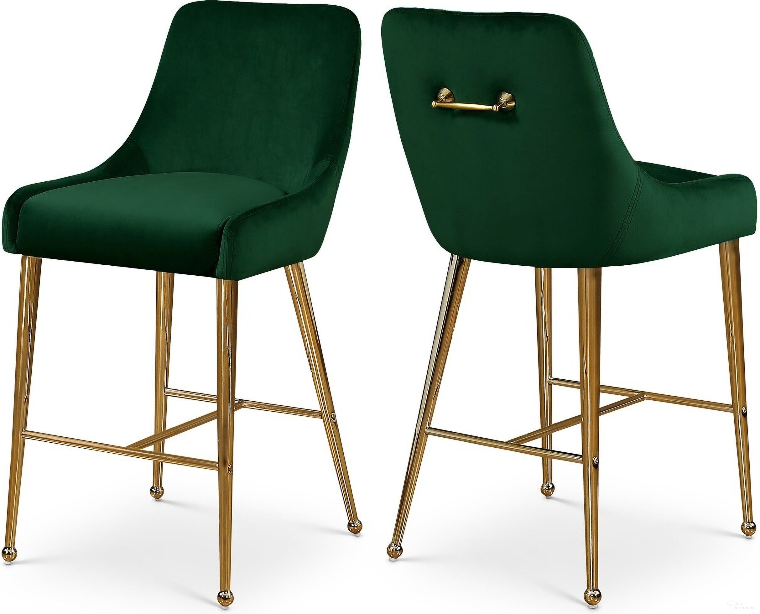 The appearance of Owen Velvet Stool Set of 2 In Green designed by Meridian in the modern / contemporary interior design. This green piece of furniture was selected by 1StopBedrooms from Owen Collection to add a touch of cosiness and style into your home. Sku: 745Green. Material: Velvet.