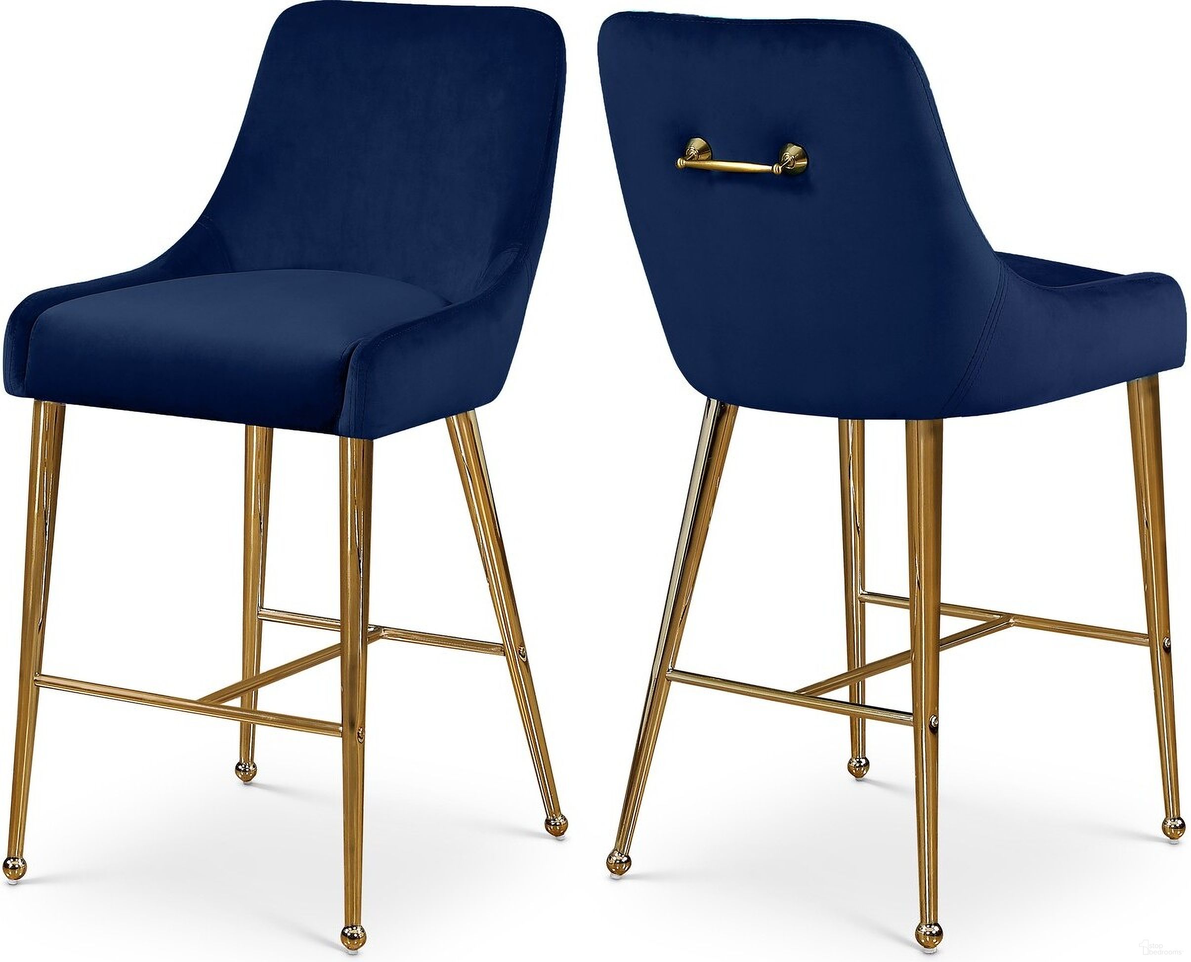 The appearance of Owen Velvet Stool Set of 2 In Navy designed by Meridian in the modern / contemporary interior design. This navy piece of furniture  was selected by 1StopBedrooms from Owen Collection to add a touch of cosiness and style into your home. Sku: 745Navy. Material: Velvet.