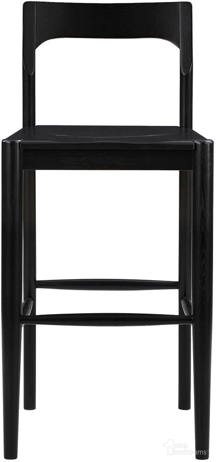 The appearance of Owing Barstool In Black designed by Moes Home in the transitional interior design. This black piece of furniture was selected by 1StopBedrooms from Owing Collection to add a touch of cosiness and style into your home. Sku: BC-1125-02. Material: Wood.