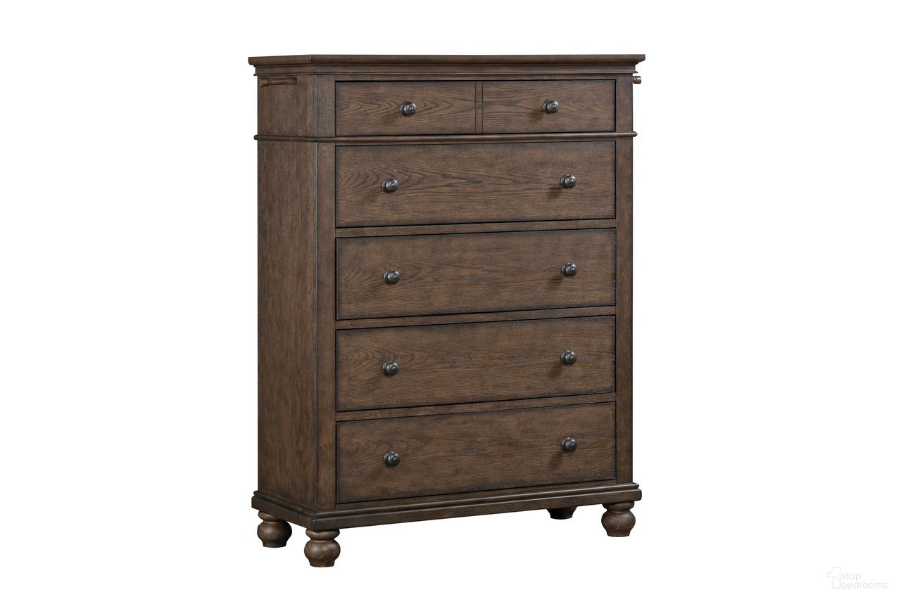 The appearance of Oxford 5 Drawer Chest In Cocoa designed by Aspenhome in the traditional interior design. This cocoa piece of furniture  was selected by 1StopBedrooms from Oxford Collection to add a touch of cosiness and style into your home. Sku: I07-456-COC-2. Material: Wood.