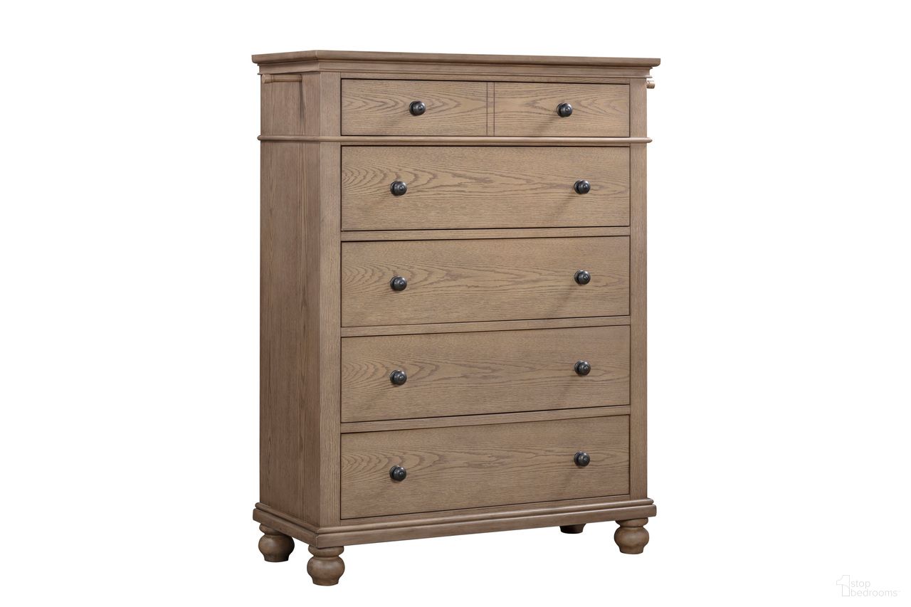 The appearance of Oxford 5 Drawer Chest In Tan designed by Aspenhome in the traditional interior design. This tan piece of furniture  was selected by 1StopBedrooms from Oxford Collection to add a touch of cosiness and style into your home. Sku: I07-456-TAN-2. Material: Wood.