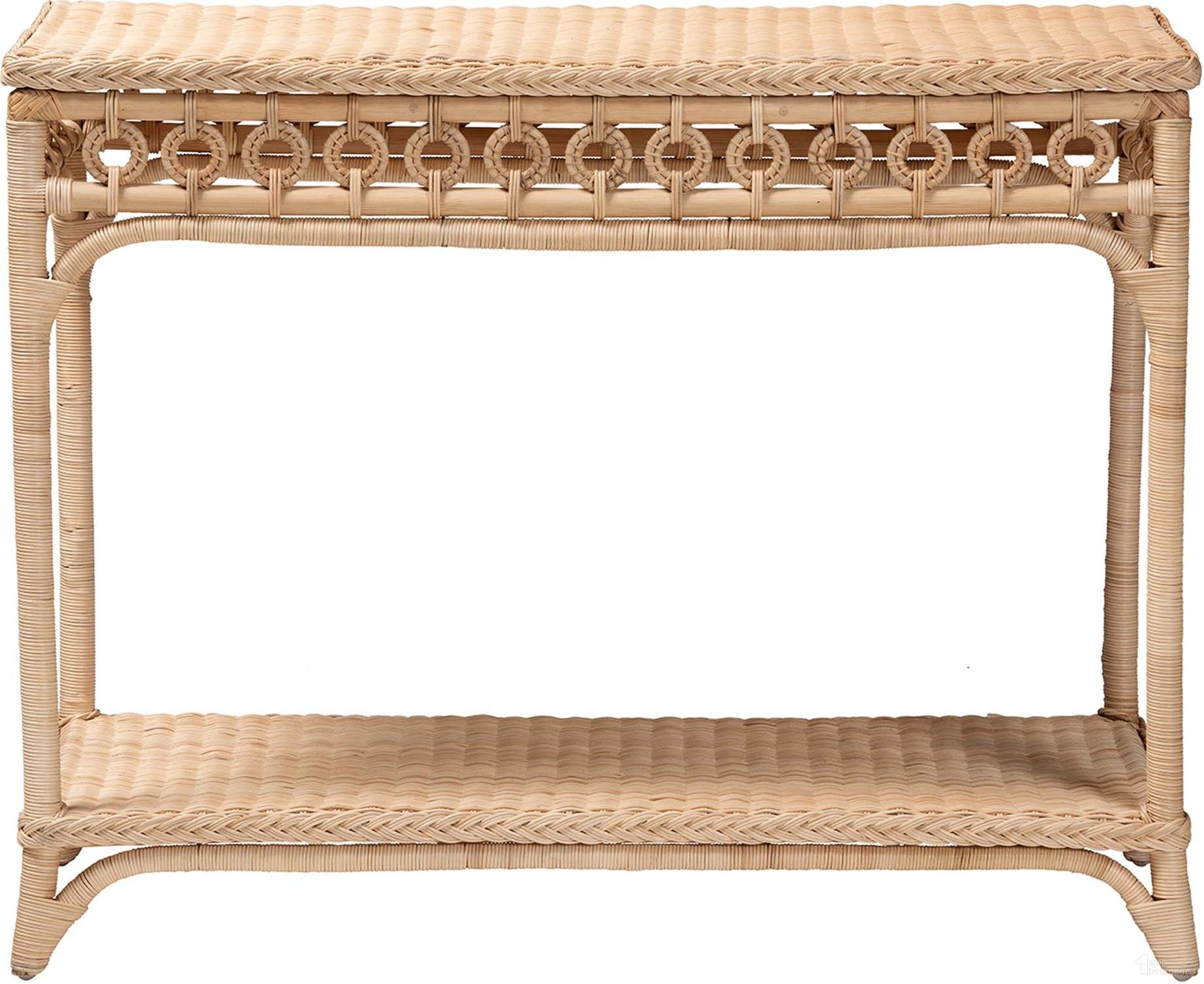 Oxford Braided Natural Rattan Console Table with Open Shelf In Natural Brown