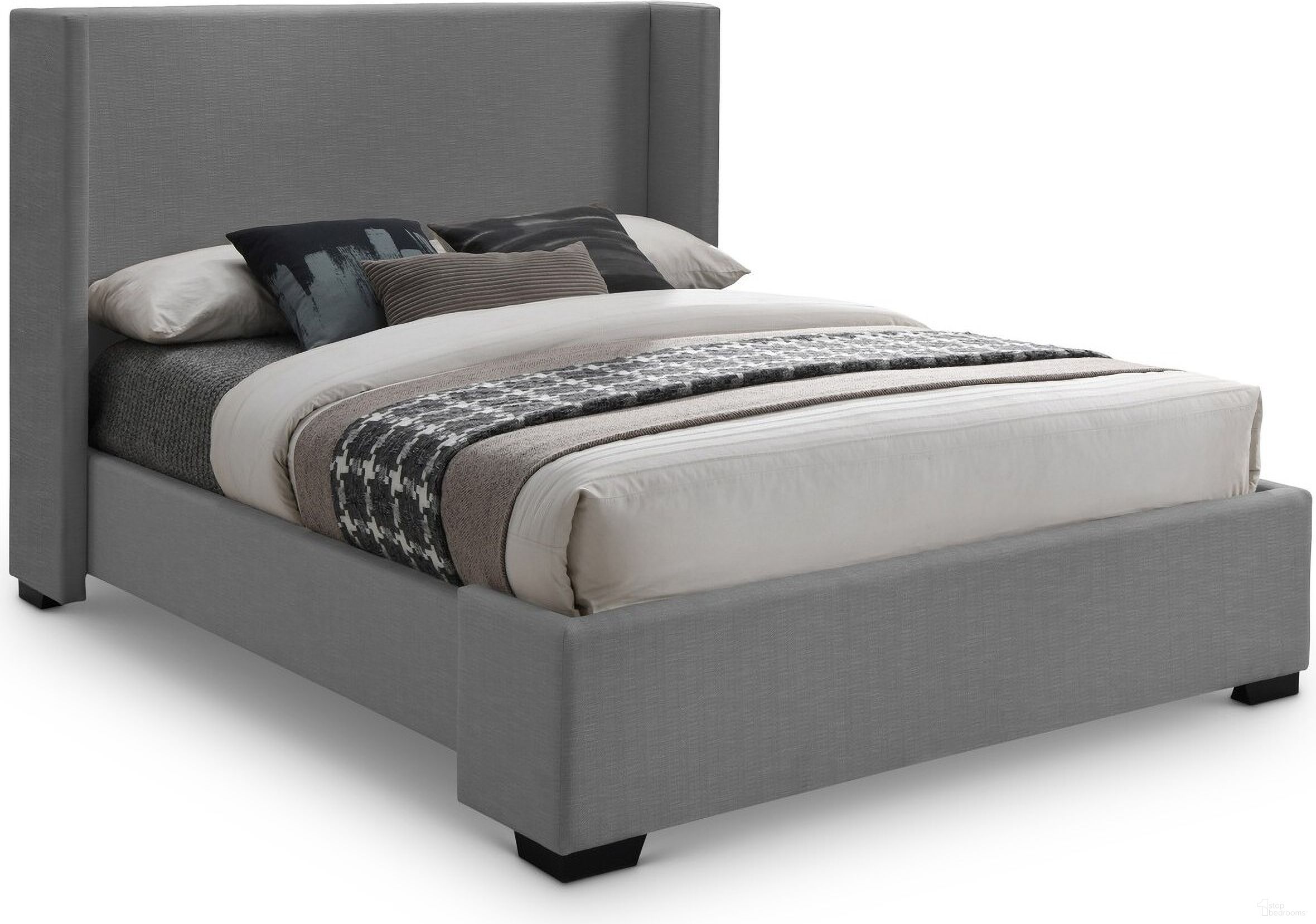 Oxford Linen Textured Fabric King Bed In Grey