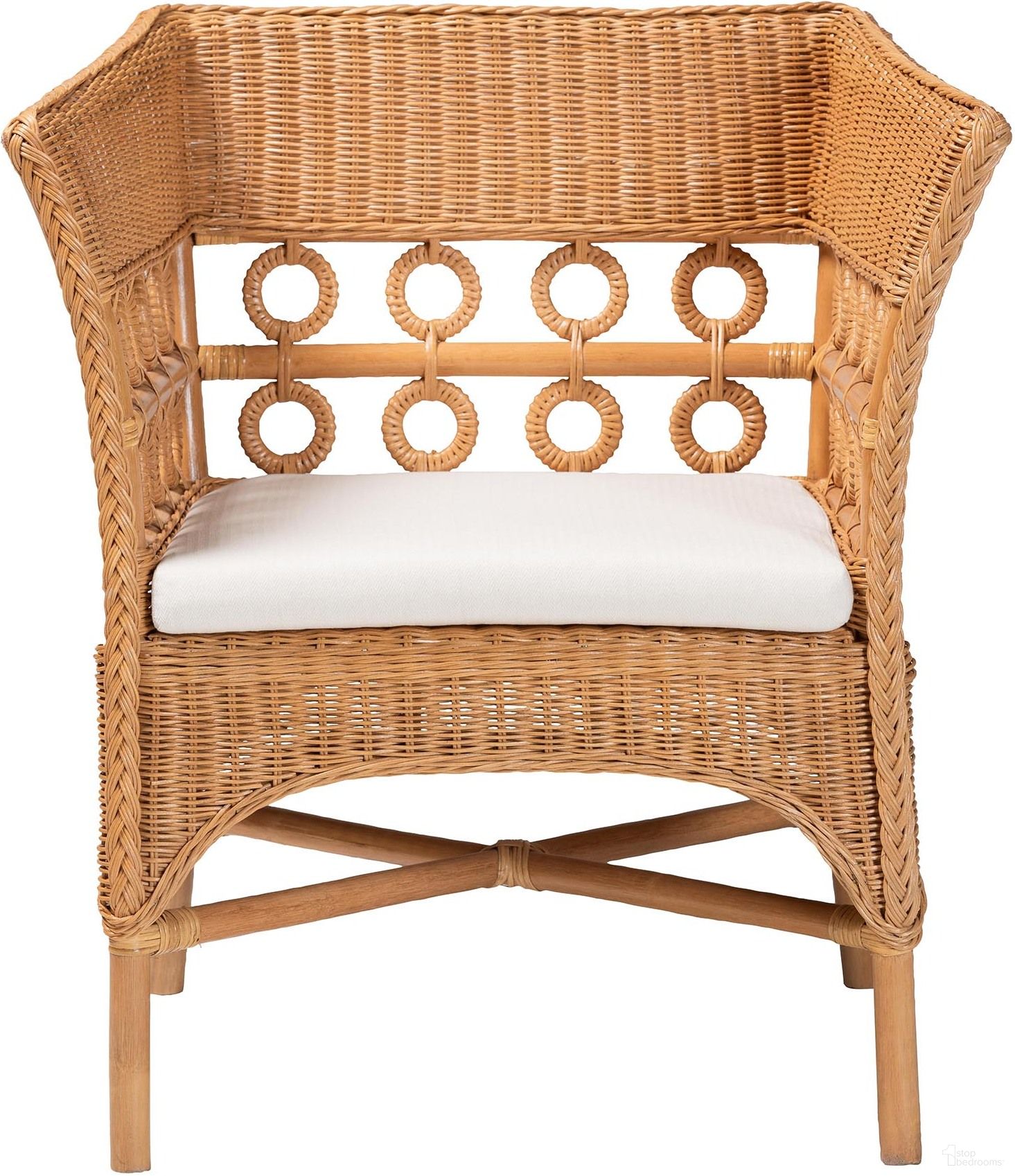 The appearance of Oxford Rattan Arm Chair In Light Honey and White designed by Baxton Studio in the bohemian interior design. This light honey and white piece of furniture was selected by 1StopBedrooms from Oxford Collection to add a touch of cosiness and style into your home. Sku: Oxford-Light Honey Rattan-CC. Material: Natural Rattan.