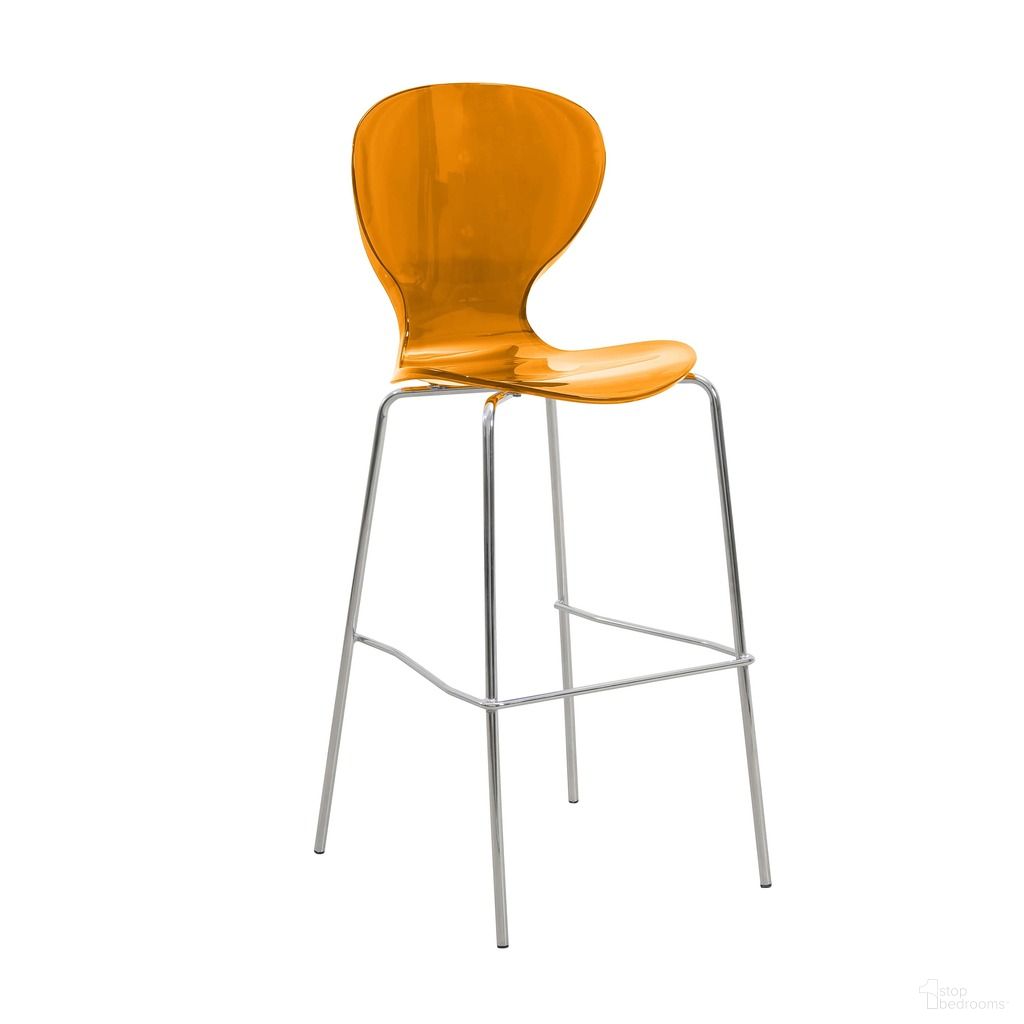 The appearance of Oyster Acrylic Barstool with Steel Frame In Chrome Finish In Transparent Orange designed by LeisureMod in the modern / contemporary interior design. This orange piece of furniture was selected by 1StopBedrooms from Oyster Collection to add a touch of cosiness and style into your home. Sku: OC31TOR. Material: Plastic.