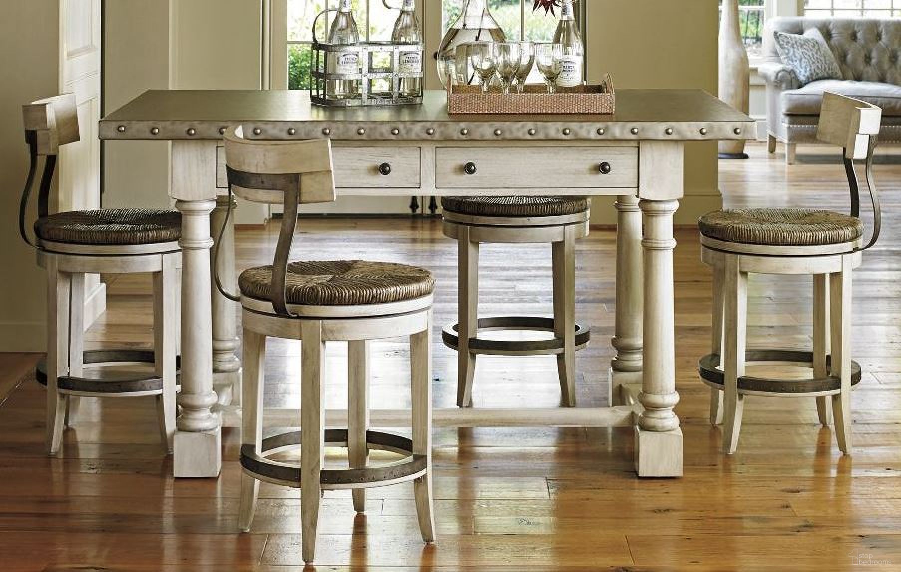 The appearance of Oyster Bay Hidden Lake Bistro Counter Dining Set designed by Lexington in the transitional interior design. This oyster piece of furniture was selected by 1StopBedrooms from Oyster Bay Collection to add a touch of cosiness and style into your home. Sku: 714-873;714-816-01. Material: Wood. Size: 41" x 66".