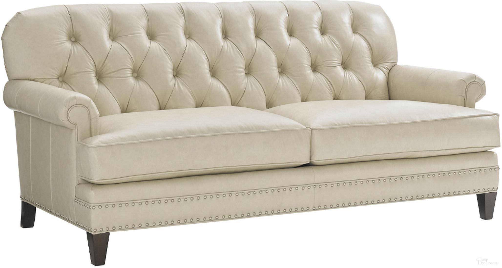 The appearance of Oyster Bay Hillstead Leather Settee designed by Lexington in the traditional interior design. This ivory and white piece of furniture was selected by 1StopBedrooms from Oyster Bay Collection to add a touch of cosiness and style into your home. Sku: LL7924-23-40. Material: Leather.
