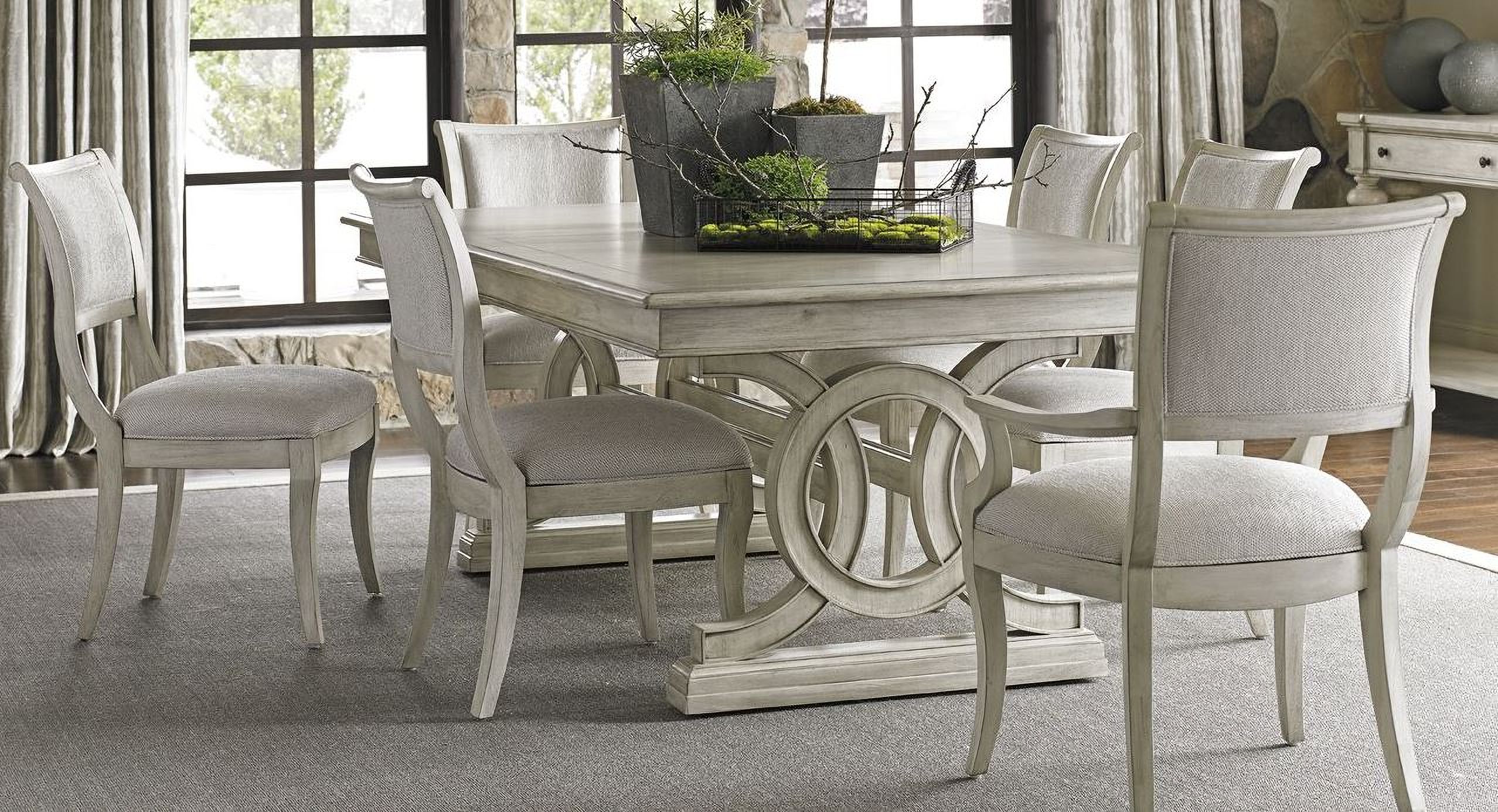 The appearance of Oyster Bay Montauk Extendable Rectangular Dining Room Set designed by Lexington in the transitional interior design. This oyster piece of furniture was selected by 1StopBedrooms from Oyster Bay Collection to add a touch of cosiness and style into your home. Sku: 714-876;714-882-01. Table Base Style: Trestle. Material: Wood. Table Top Shape: Rectangular. Size: 46" x 88".