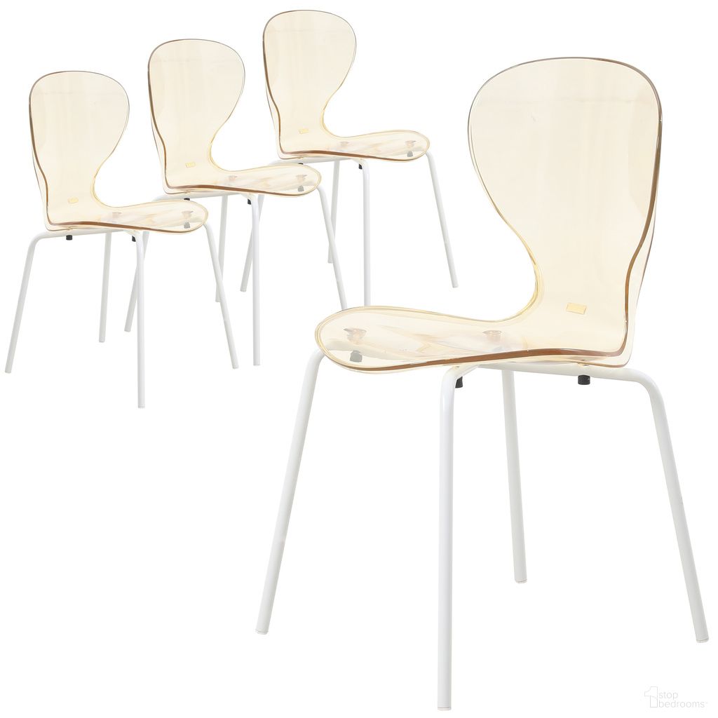 The appearance of Oyster Moderntransparent Side Chair In White Base and Amber designed by LeisureMod in the modern / contemporary interior design. This amber piece of furniture was selected by 1StopBedrooms from Oyster Collection to add a touch of cosiness and style into your home. Sku: OCW-17A. Material: Plastic. Chair Type: Side Chair.