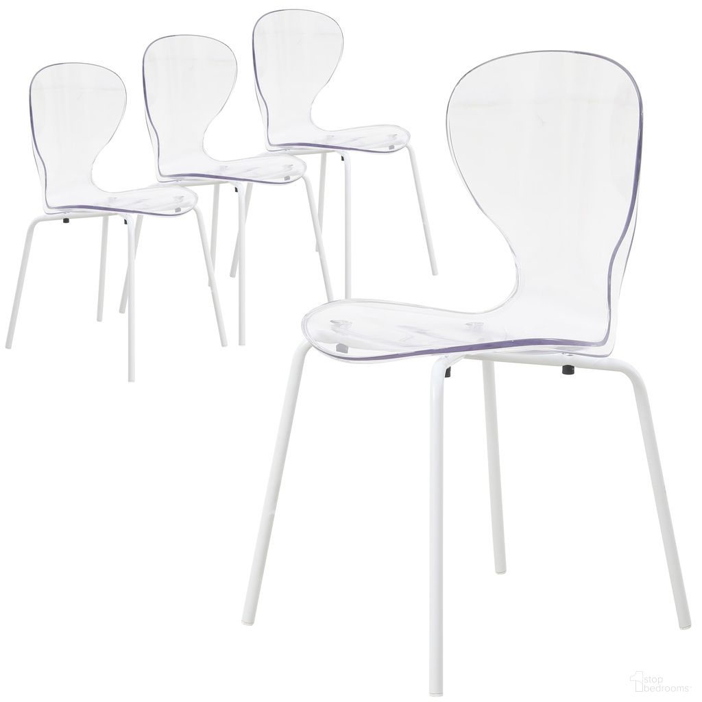 The appearance of Oyster Modern Transparent Side Chair In White Base and Clear designed by LeisureMod in the modern / contemporary interior design. This clear piece of furniture  was selected by 1StopBedrooms from Oyster Collection to add a touch of cosiness and style into your home. Sku: OCW-17CL. Material: Plastic. Chair Type: Side Chair.