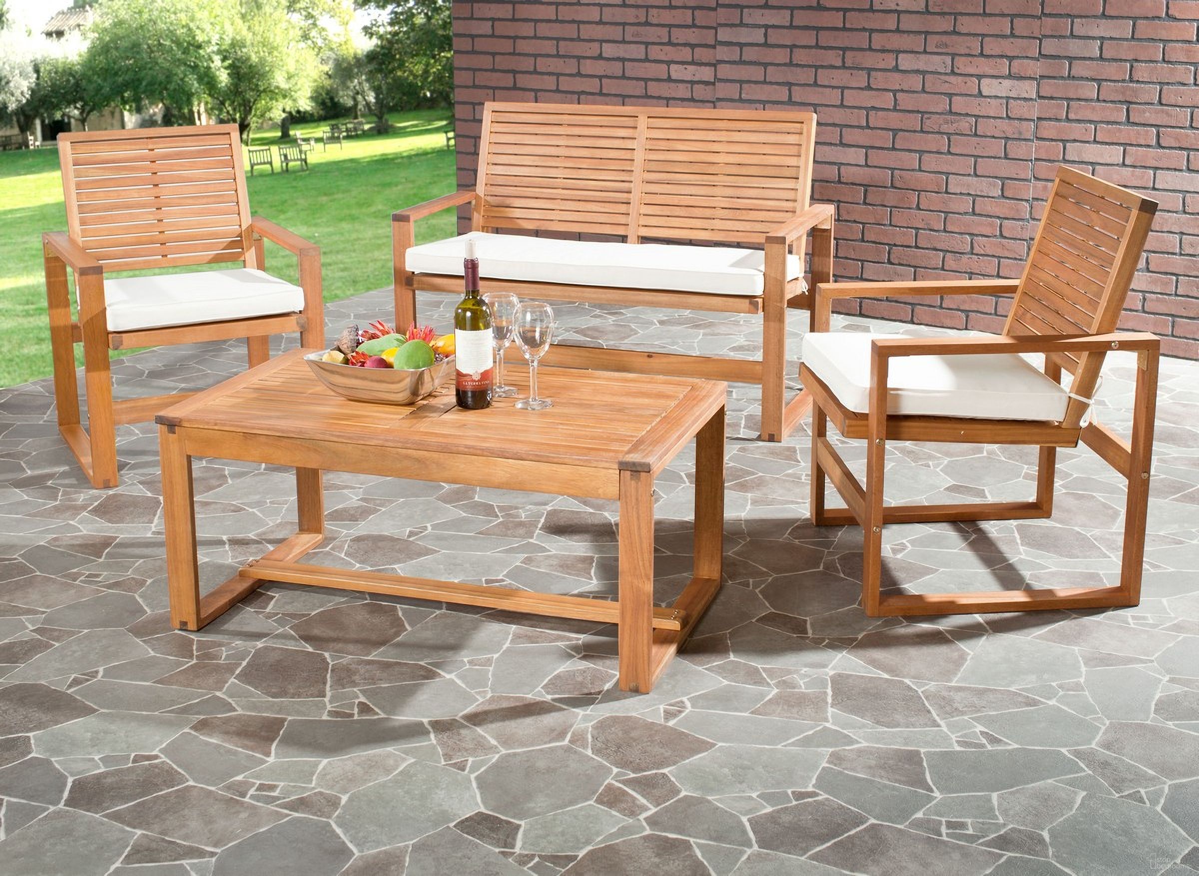 The appearance of Ozark Natural 4-Piece Outdoor Living Set designed by Safavieh in the transitional interior design. This natural piece of furniture was selected by 1StopBedrooms from Ozark Collection to add a touch of cosiness and style into your home. Sku: FOX6007A. Material: Steel.