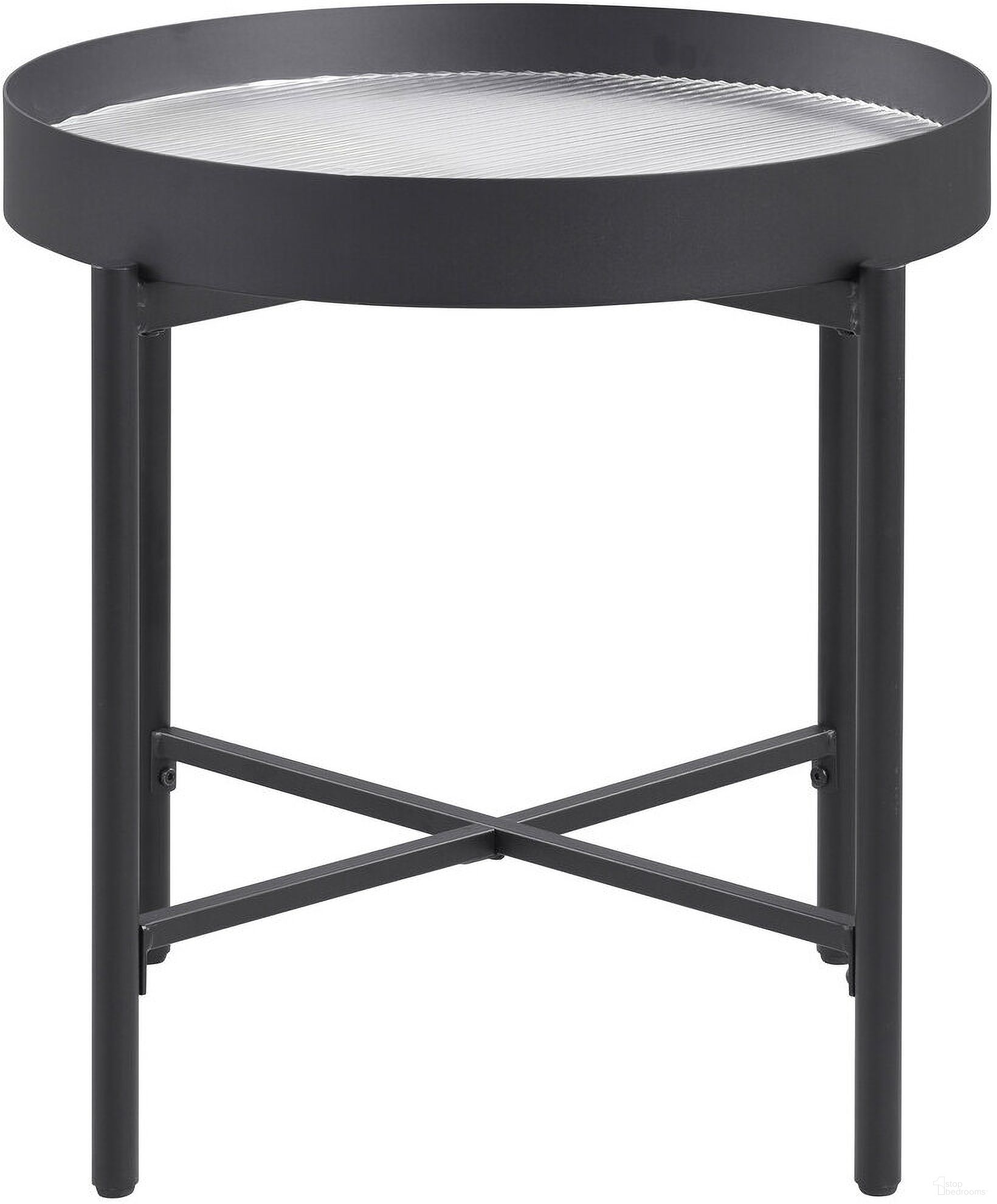 The appearance of Ozella Round End Side Table with Recessed Top In Sandy Black designed by Coaster in the rustic / southwestern interior design. This sandy black piece of furniture  was selected by 1StopBedrooms from Ozella Collection to add a touch of cosiness and style into your home. Sku: 707897. Material: Glass.