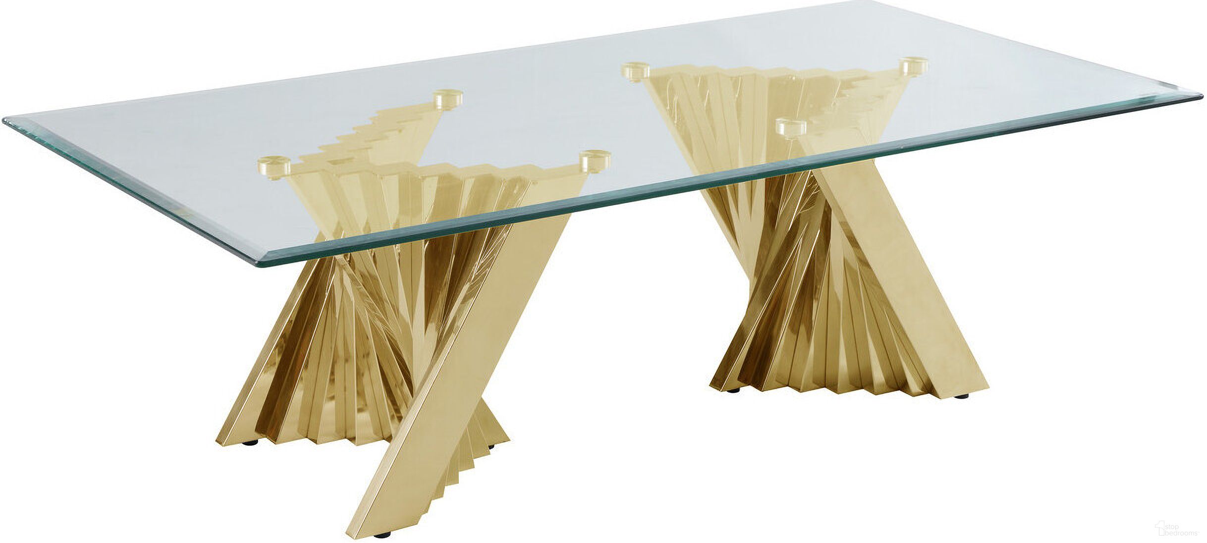 The appearance of Ozuna Geometric Coffee Table In Clear Glass and Gold Stainless Steel designed by Best Quality Furniture in the modern / contemporary interior design. This gold/glass piece of furniture  was selected by 1StopBedrooms from Ozuna Collection to add a touch of cosiness and style into your home. Sku: CT04-T;CT04-B. Material: Stainless Steel.