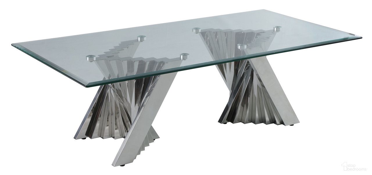 The appearance of Ozuna Geometric Coffee Table In Clear Glass and Silver Stainless Steel designed by Best Quality Furniture in the modern / contemporary interior design. This silver and glass piece of furniture  was selected by 1StopBedrooms from Ozuna Collection to add a touch of cosiness and style into your home. Sku: CT01-T;CT01-B. Material: Stainless Steel.