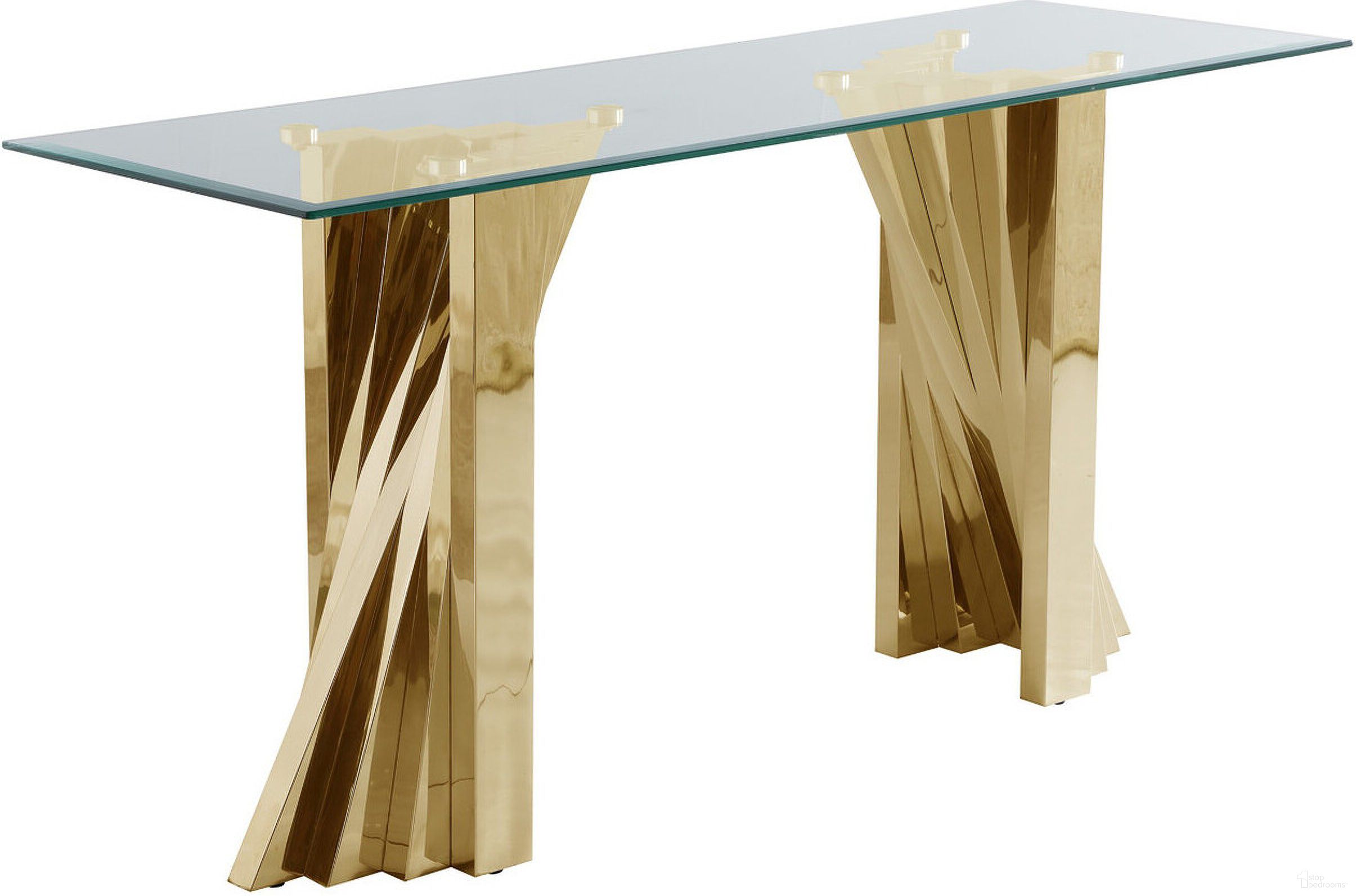 The appearance of Ozuna Geometric Console Table In Clear Glass and Gold Stainless Steel designed by Best Quality Furniture in the modern / contemporary interior design. This gold/glass piece of furniture  was selected by 1StopBedrooms from Ozuna Collection to add a touch of cosiness and style into your home. Sku: CT06-T;CT06-B. Material: Stainless Steel.