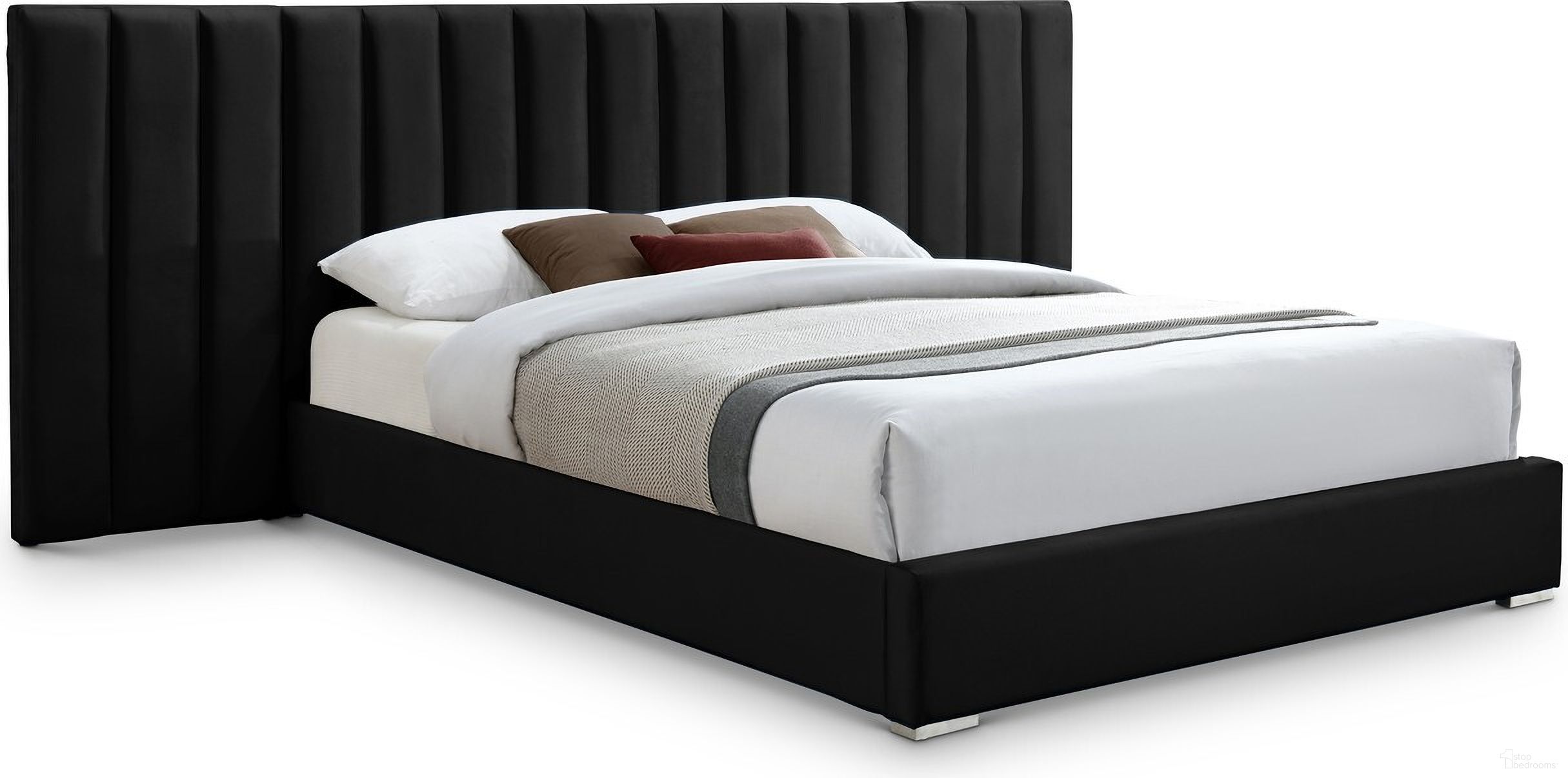 The appearance of Pablo Velvet King Bed In Black designed by Meridian in the modern / contemporary interior design. This black piece of furniture was selected by 1StopBedrooms from Pablo Collection to add a touch of cosiness and style into your home. Sku: PabloBlack-K Box 1/2 (Headboard / Side Panel);PabloBlack-K Box 2/2 (Footboard / Side Rail / Slats / Hardware). Bed Type: Panel Bed. Bed Size: King. Material: Velvet.