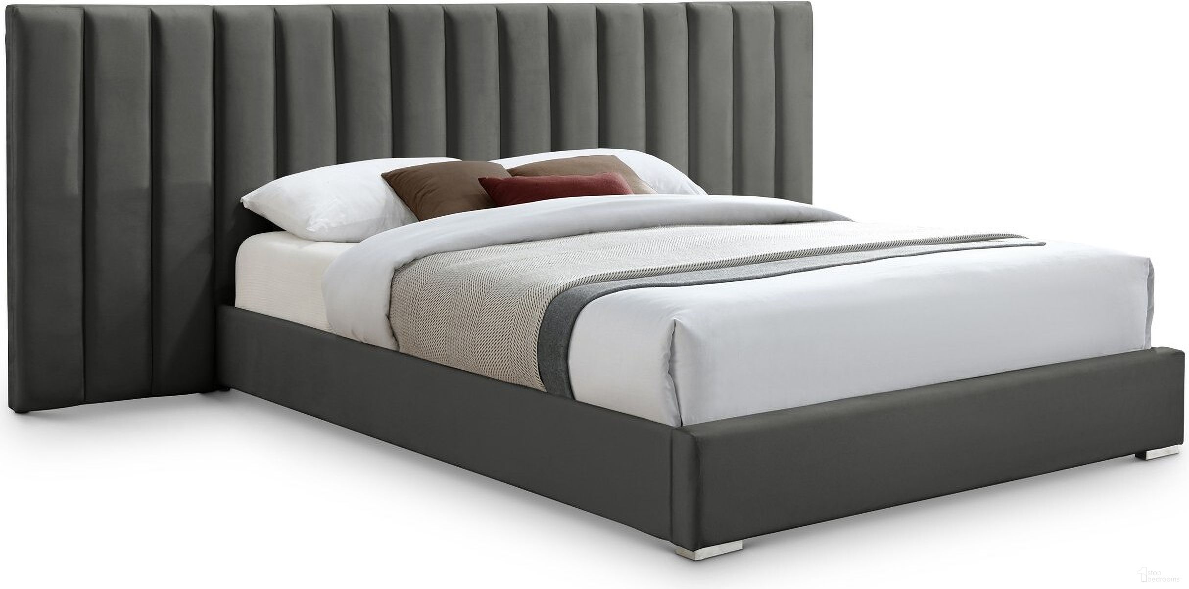 Pablo Velvet King Bed In Grey