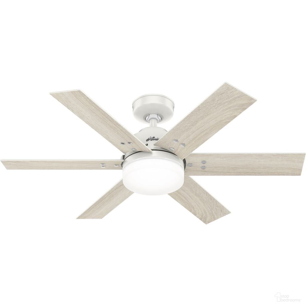 Pacer 44 Inch Ceiling Fan with LED Light Kit and Handheld Remote In Fresh White and Light Oak