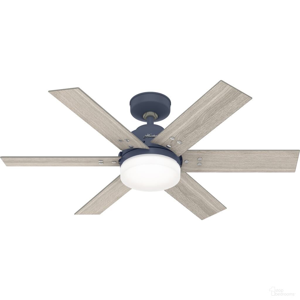 Pacer 44 Inch Ceiling Fan with LED Light Kit and Handheld Remote In Indigo Blue and Light Gray Oak