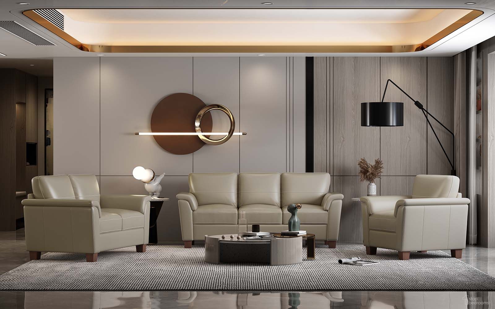 The appearance of Pacific Palisades Living Room Set In Beige Leather designed by ACME in the modern / contemporary interior design. This beige leather piece of furniture was selected by 1StopBedrooms from Pacific Palisades Collection to add a touch of cosiness and style into your home. Sku: LV01299;LV01300. Material: Wood.
