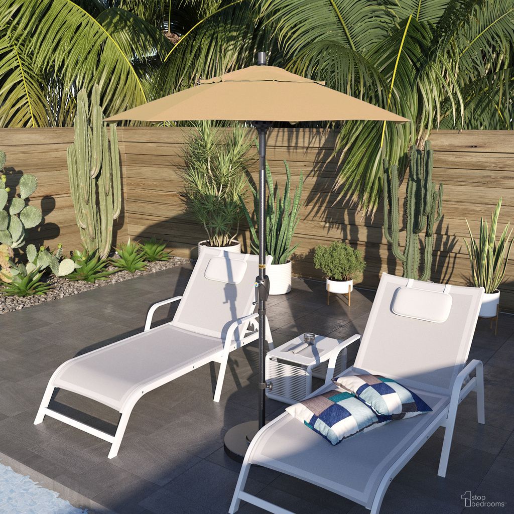 Pacific Trail 6' Patio Umbrella with Aluminum Pole Ribs Push Button Tilt Crank Lift with Sunbrella Fabric In Beige and Hammertone Grey