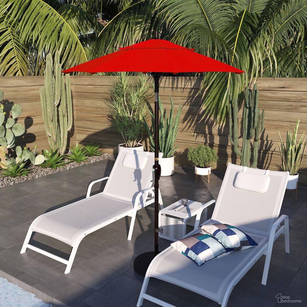Pacific Trail 6' Patio Umbrella with Aluminum Pole Ribs Push Button Tilt Crank Lift with Sunbrella Fabric In Jockey Red and Bronze