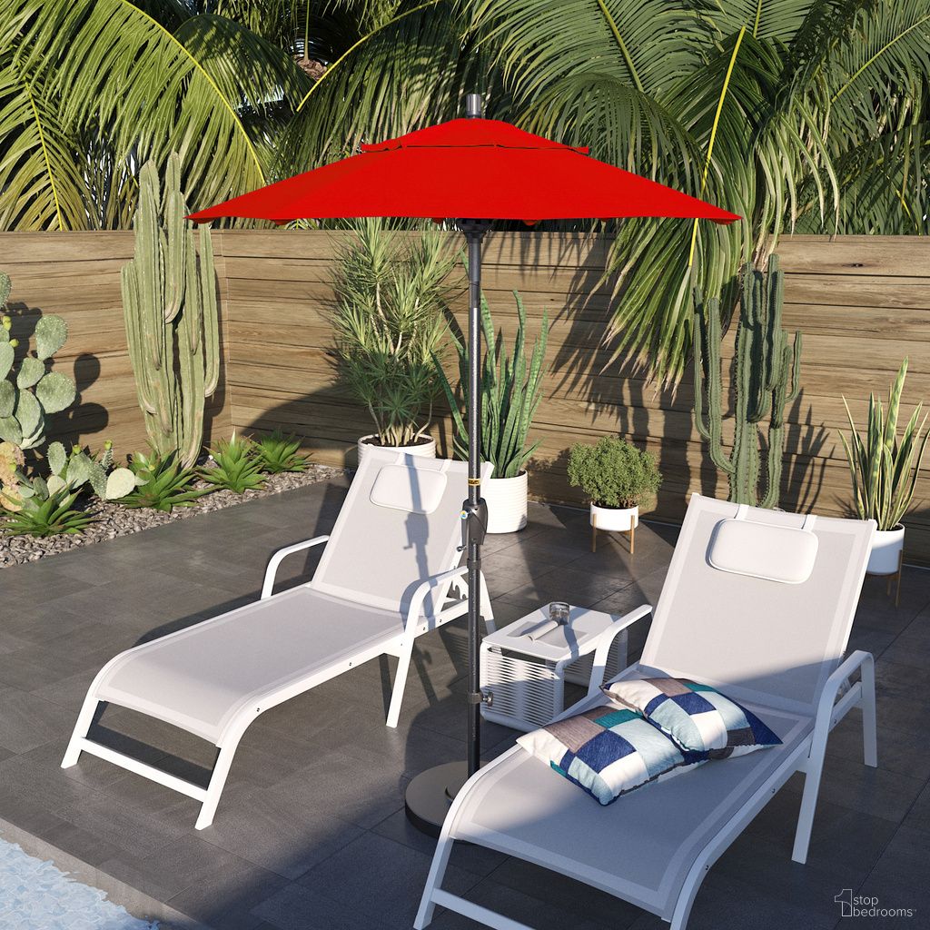Pacific Trail 6' Patio Umbrella with Aluminum Pole Ribs Push Button Tilt Crank Lift with Sunbrella Fabric In Jockey Red and Hammertone Grey