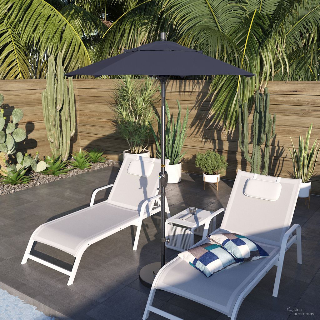Pacific Trail 6' Patio Umbrella with Aluminum Pole Ribs Push Button Tilt Crank Lift with Sunbrella Fabric In Navy Blue and Hammertone Grey