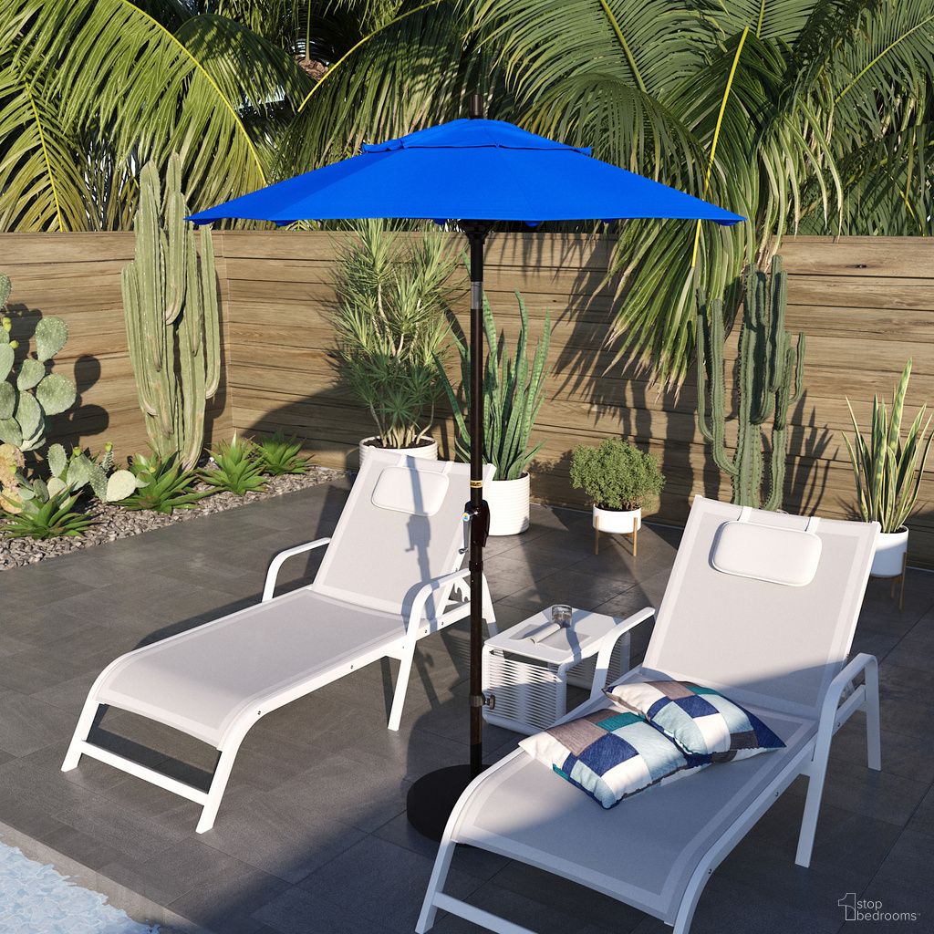 Pacific Trail 6' Patio Umbrella with Aluminum Pole Ribs Push Button Tilt Crank Lift with Sunbrella Fabric In Pacific Blue and Bronze