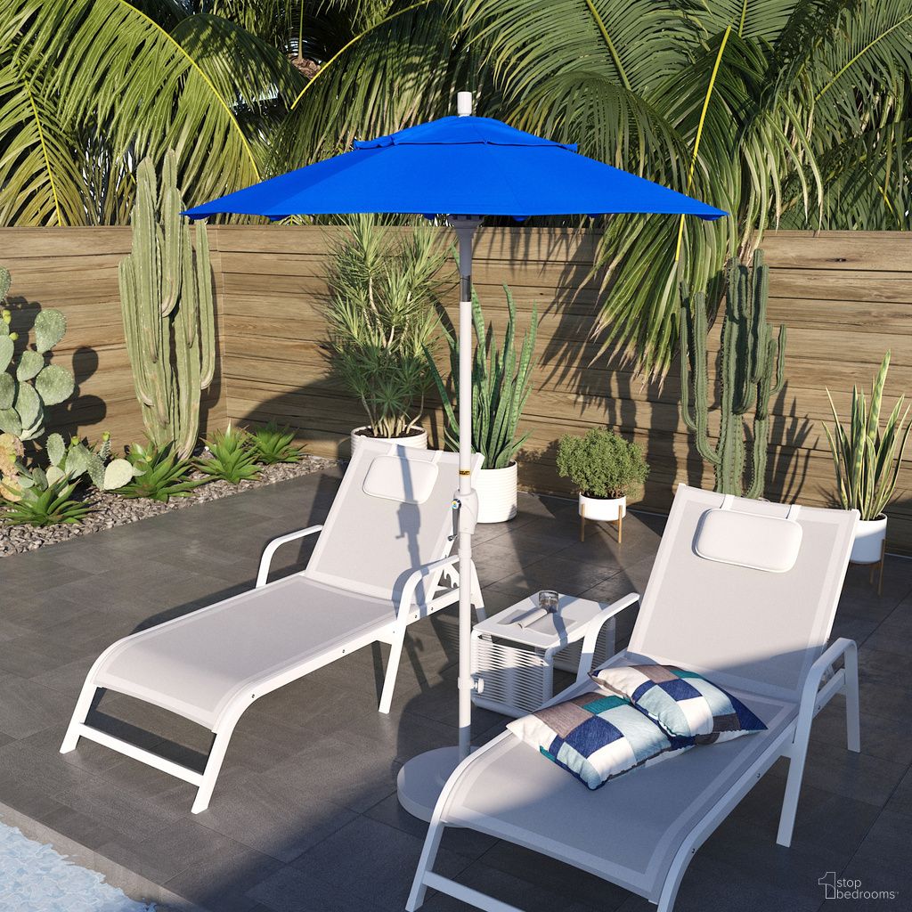 Pacific Trail 6' Patio Umbrella with Aluminum Pole Ribs Push Button Tilt Crank Lift with Sunbrella Fabric In Pacific Blue and Matte White