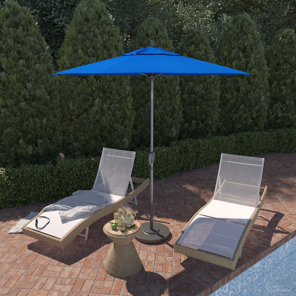 Pacific Trail 7.5' Patio Umbrella with Aluminum Pole Ribs Push Button Tilt Crank Lift with Olefin Fabric In Royal Blue and Hammertone Grey