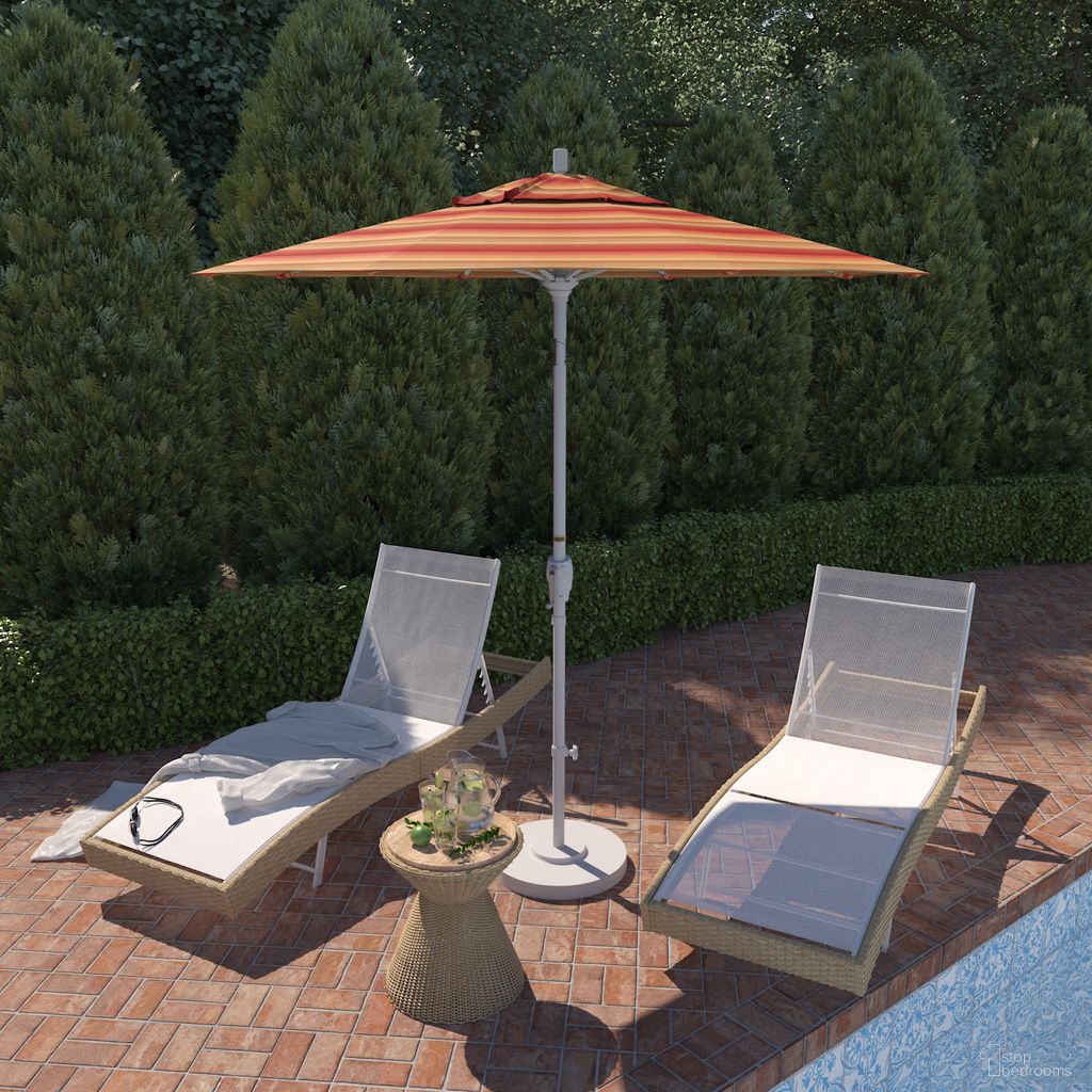 Pacific Trail 7.5' Patio Umbrella with Aluminum Pole Ribs Push Button Tilt Crank Lift with Sunbrella Fabric In Astoria Sunset and Matte White