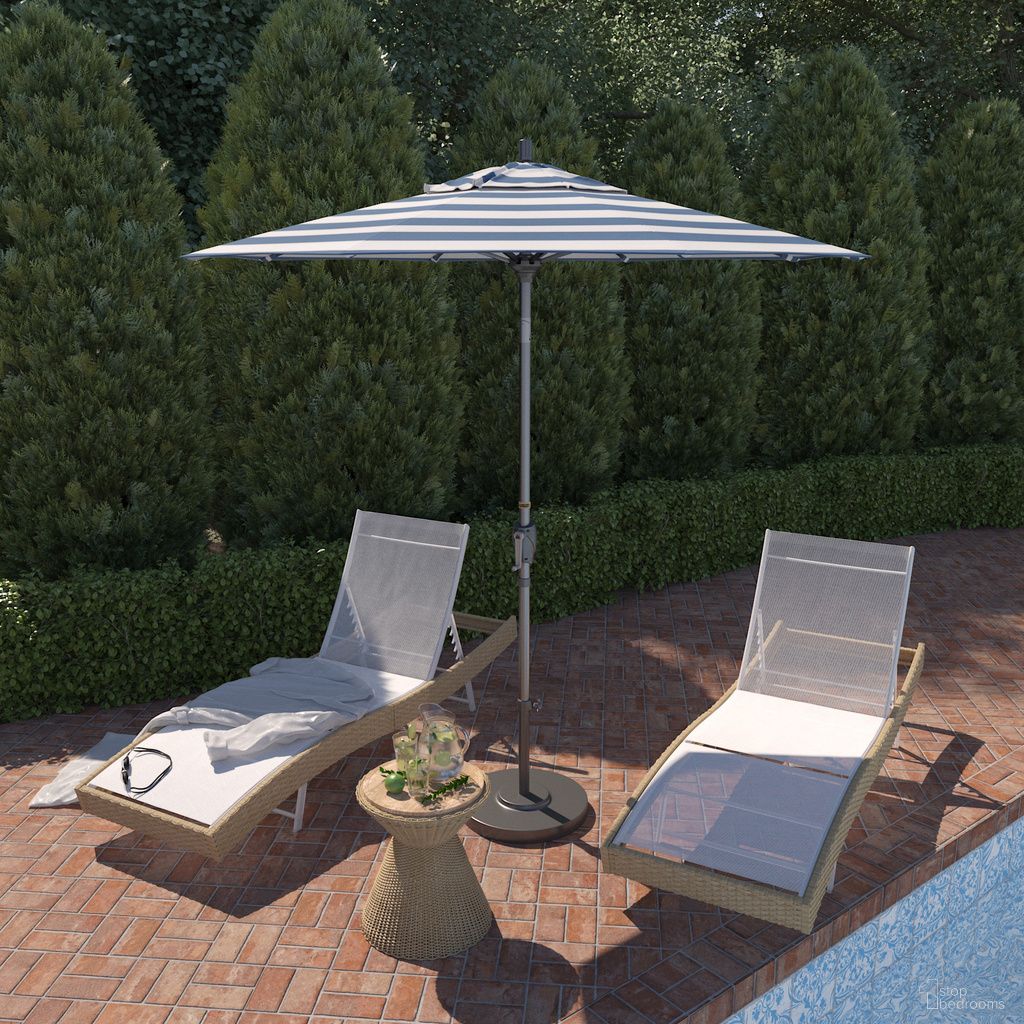 Pacific Trail 7.5' Patio Umbrella with Aluminum Pole Ribs Push Button Tilt Crank Lift with Sunbrella Fabric In Cabana Regatta and Hammertone Grey