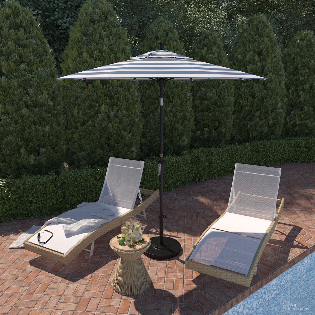 Pacific Trail 7.5' Patio Umbrella with Aluminum Pole Ribs Push Button Tilt Crank Lift with Sunbrella Fabric In Cabana Regatta and Stone Black