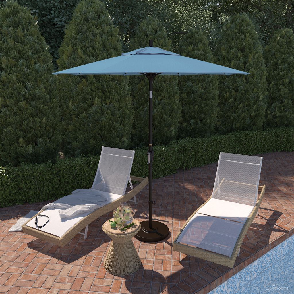 Pacific Trail 7.5' Patio Umbrella with Aluminum Pole Ribs Push Button Tilt Crank Lift with Sunbrella Fabric In Canvas Cyan and Bronze
