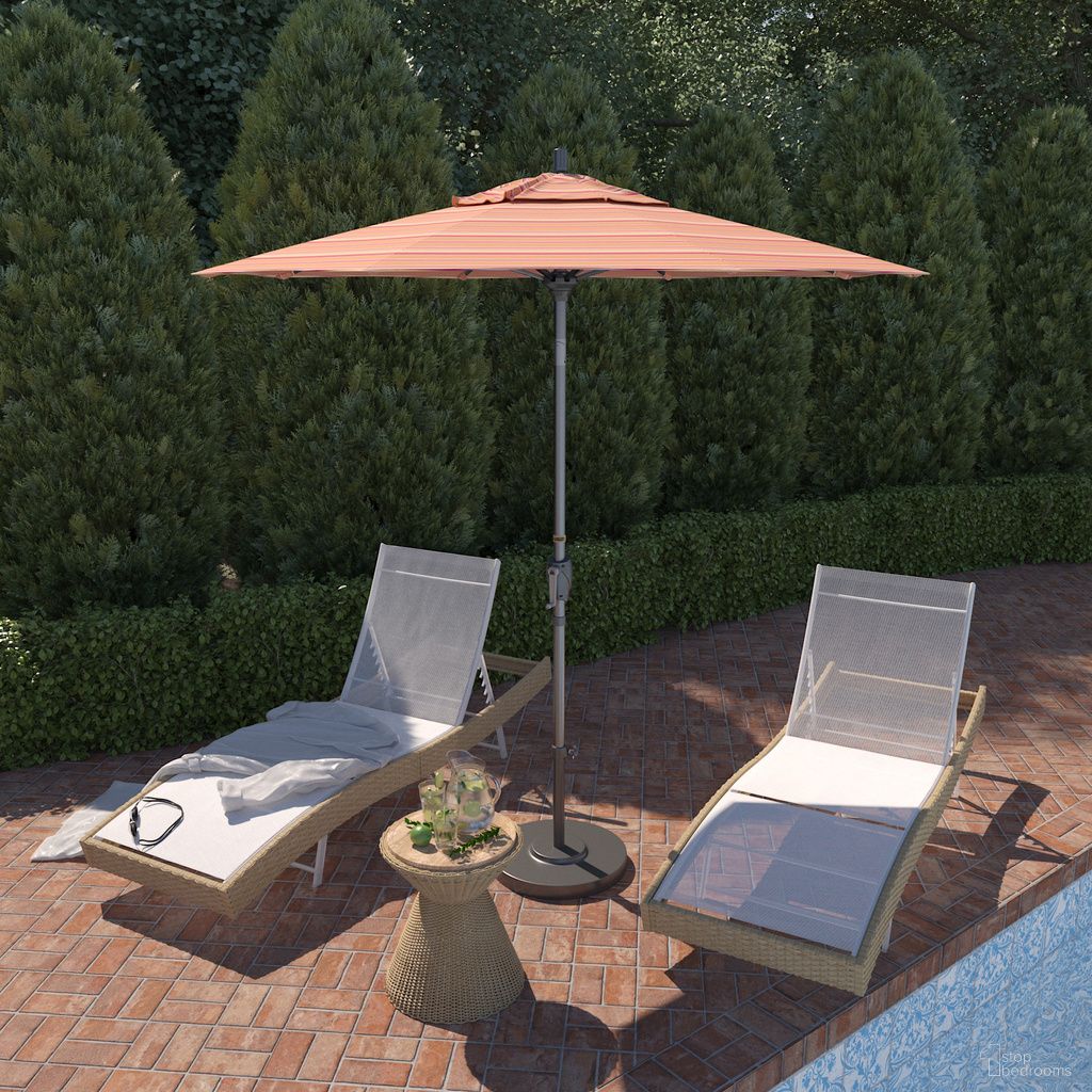 Pacific Trail 7.5' Patio Umbrella with Aluminum Pole Ribs Push Button Tilt Crank Lift with Sunbrella Fabric In Dolce Mango and Hammertone Grey