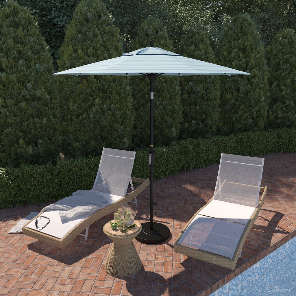 Pacific Trail 7.5' Patio Umbrella with Aluminum Pole Ribs Push Button Tilt Crank Lift with Sunbrella Fabric In Dolce Oasis and Stone Black