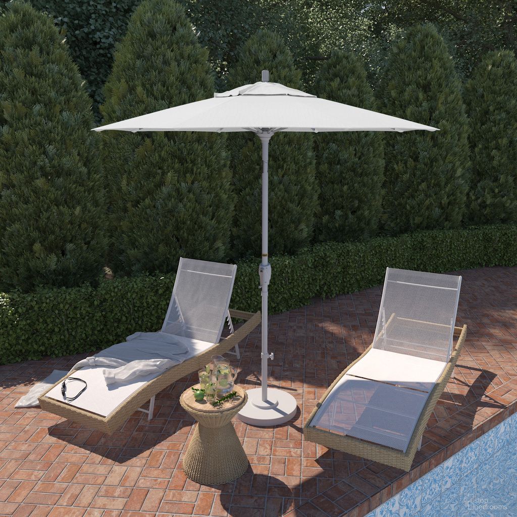 Pacific Trail 7.5' Patio Umbrella with Aluminum Pole Ribs Push Button Tilt Crank Lift with Sunbrella Fabric In Matte White and Natural